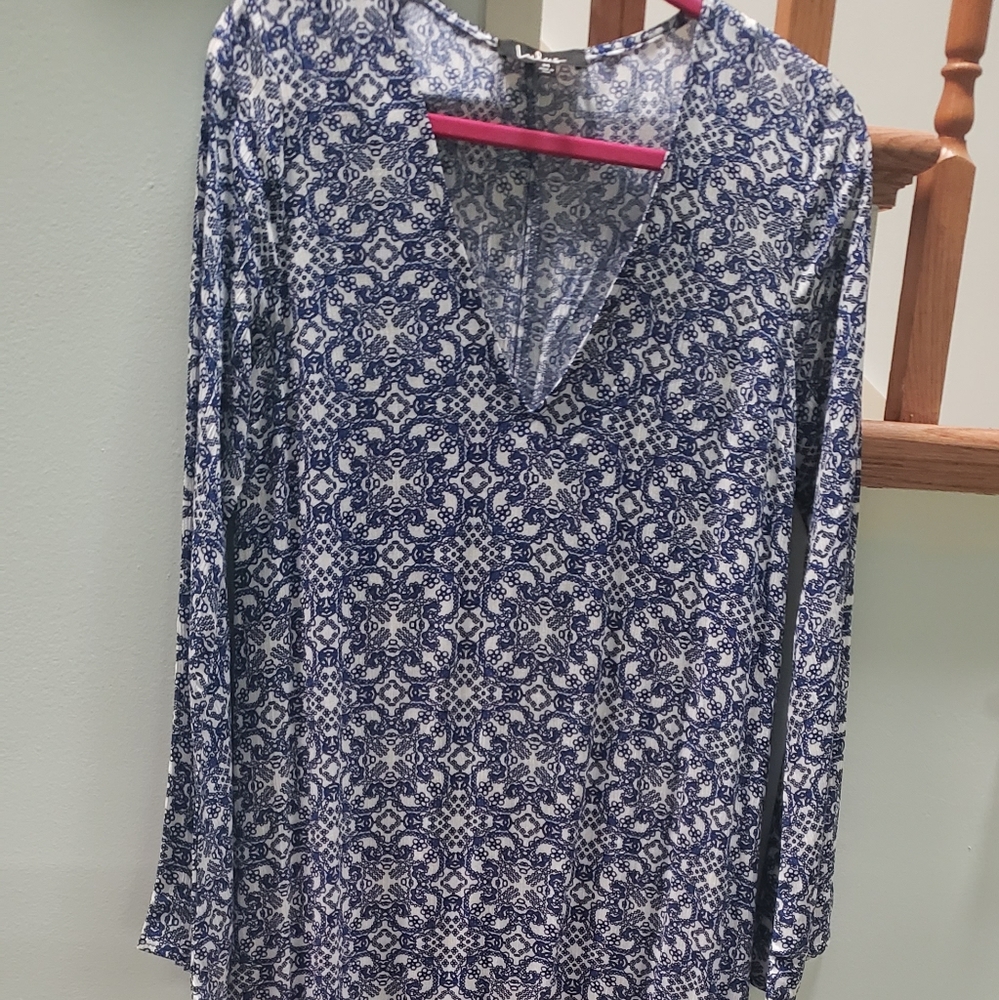 Lulus blue and white maxi dress with bell sleeves NWT